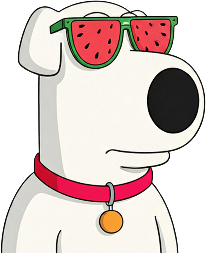 Oxpher's mascot: a cartoon dog in watermelon sunglasses